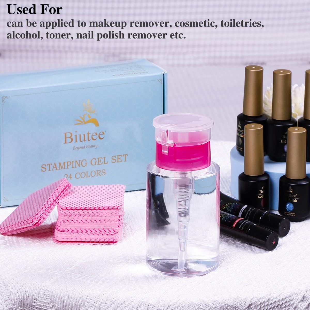 BIUTEE Nail Wipes & Pump Dispenser Bottle Set – Lint Free, Soft & Absorbent
