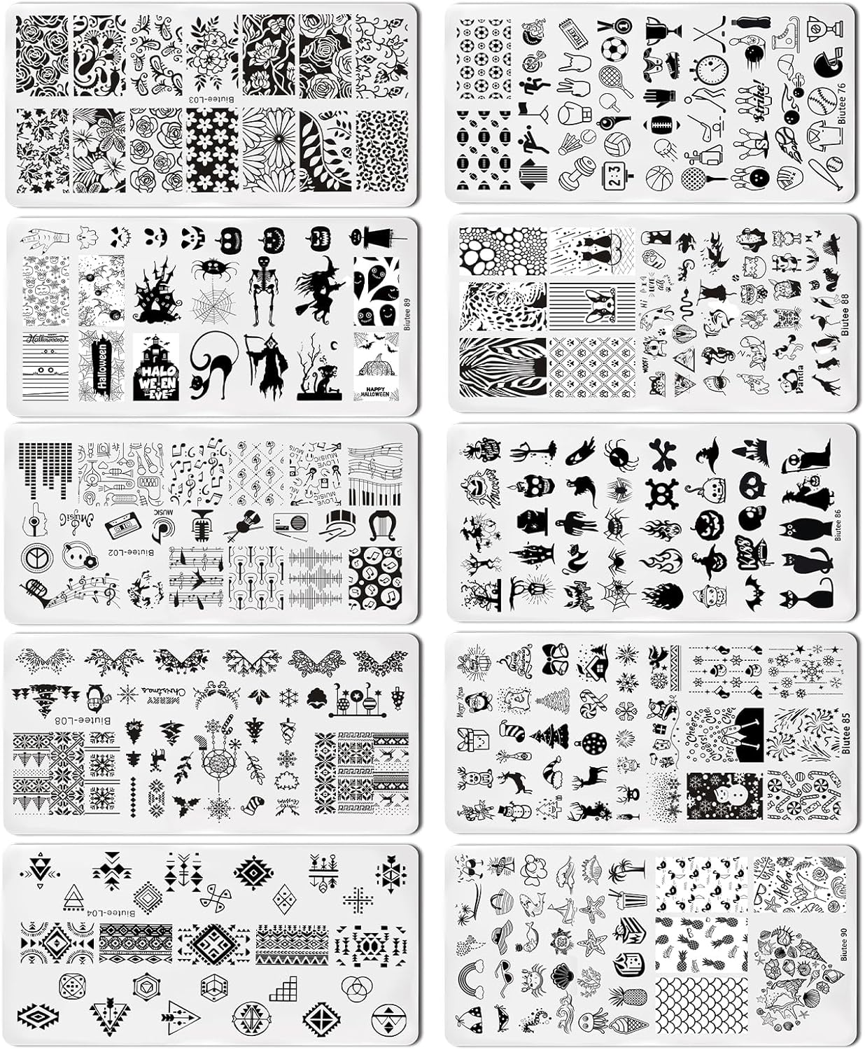 Biutee Nail Stamping Kit – 10 Plates & 8 Gel Polish, French & Halloween Designs