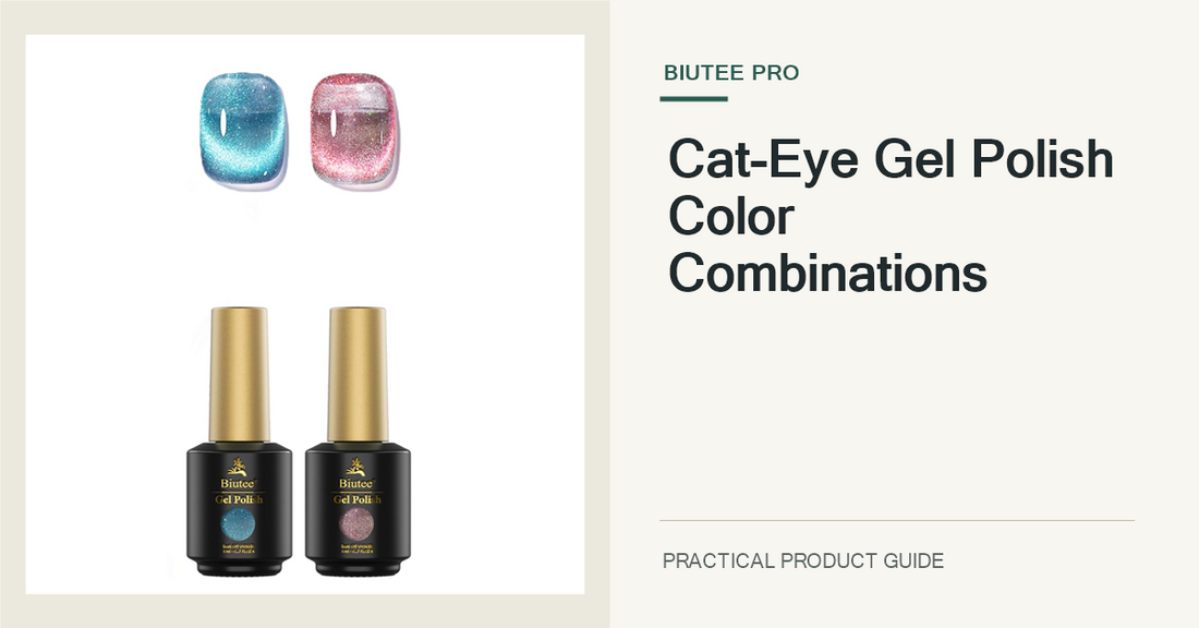 Exact BIUTEE magnetic cat-eye gel bottles and included magnet arranged with sample color swatches