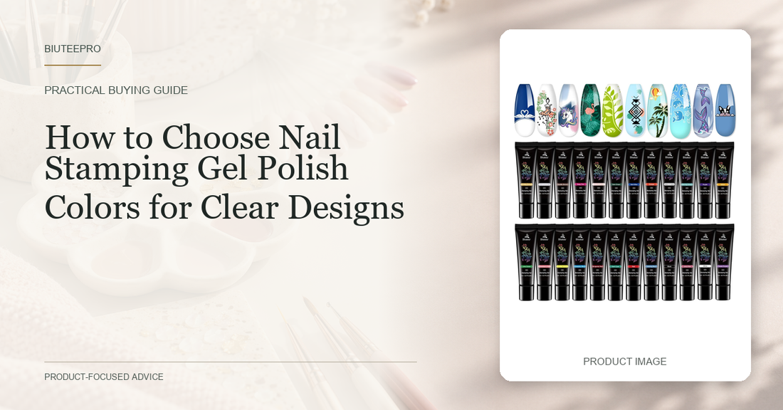 The exact BIUTEE 24-color nail stamping gel set image, unchanged on a fresh horizontal nail-art color planning cover.