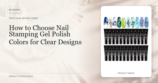 The exact BIUTEE 24-color nail stamping gel set image, unchanged on a fresh horizontal nail-art color planning cover.