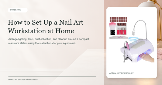 Exact BIUTEE 5-in-1 nail workstation product image kept unchanged on a newly generated horizontal manicure setup cover.