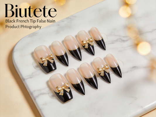 Chic & Effortless: Biutee Black French Tip False Nails with Bows for a Stunning Look