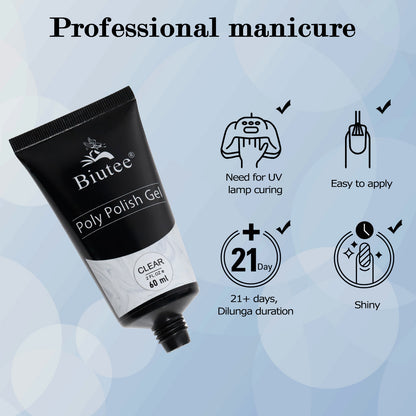 Biutee Polygel Nail Extension Gel 2.1oz (60g) – UV/LED Compatible Clear Gel for Beginners