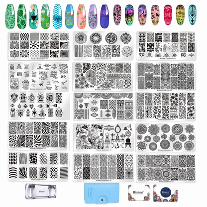 Biutee Nail Stamping Plates Set 15PCS Nail Stamping Kit with Nail Stamper