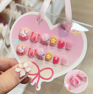 Biutee Kids Press on Nails 72PCS-French Style 3D False Nails for Girls