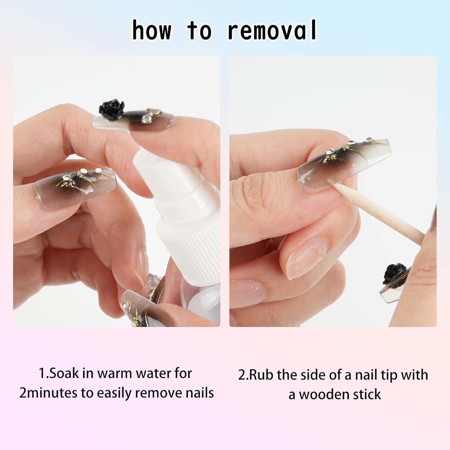 Biutee False Nails – Black French Tip Press On with Bows, 10PCS & Adhesive