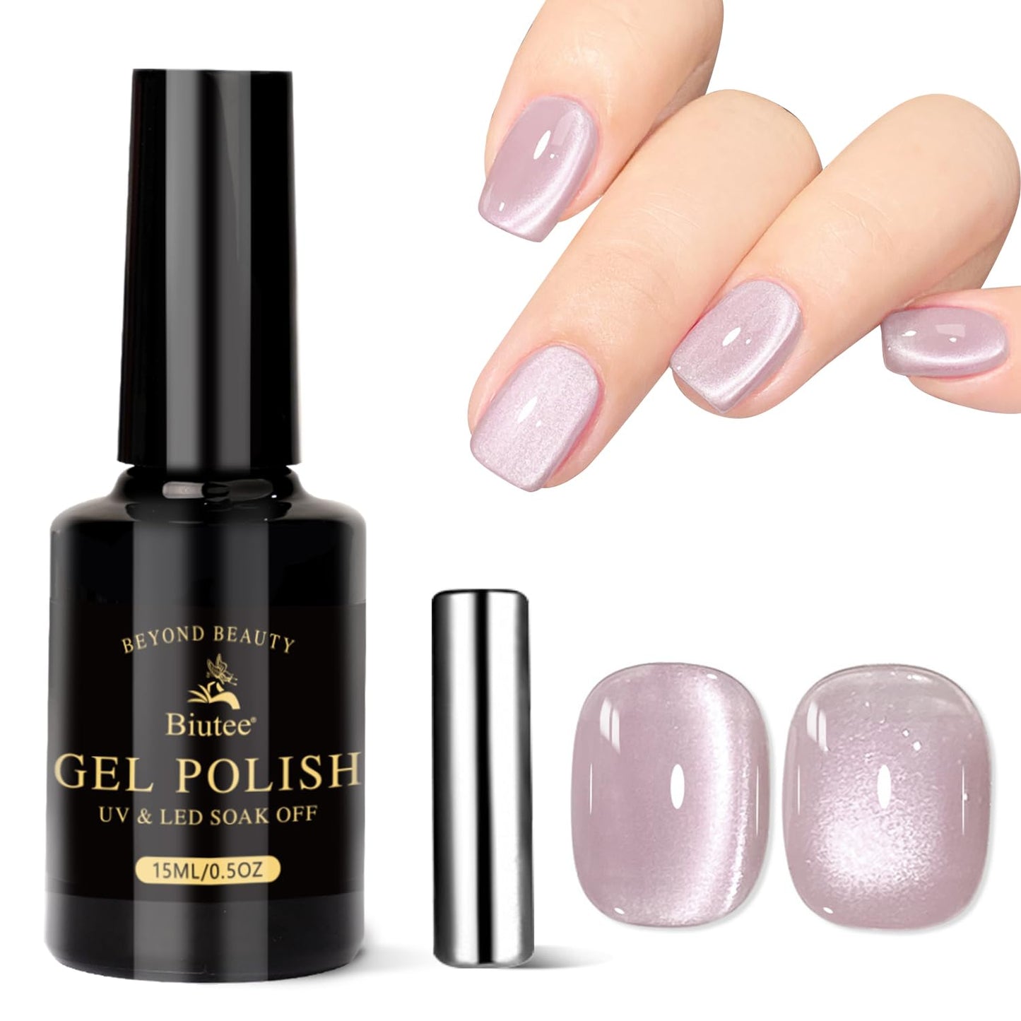 Biutee UV Cat Eye Magnetic Gel Polish – Jelly Pink Mauve 15ml, Soak Off Nail Art Varnish with Magnet