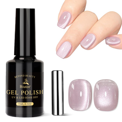 Biutee UV Cat Eye Magnetic Gel Polish – Jelly Pink Mauve 15ml, Soak Off Nail Art Varnish with Magnet