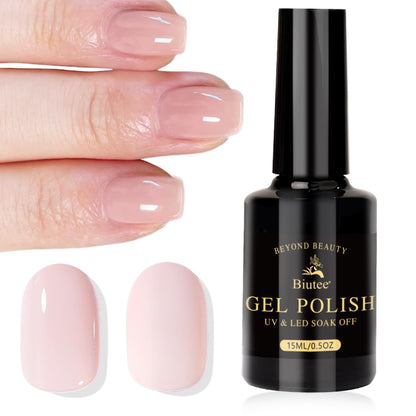 Biutee UV Milky Pink Jelly Gel Nail Polish – Transparent Soak Off Manicure Varnish 15ml