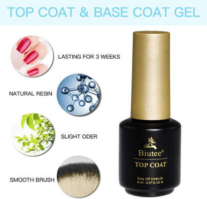 Biutee Base & Top Coat Gel Set (8ml x 2) – UV/LED Compatible for Long-Lasting Manicure