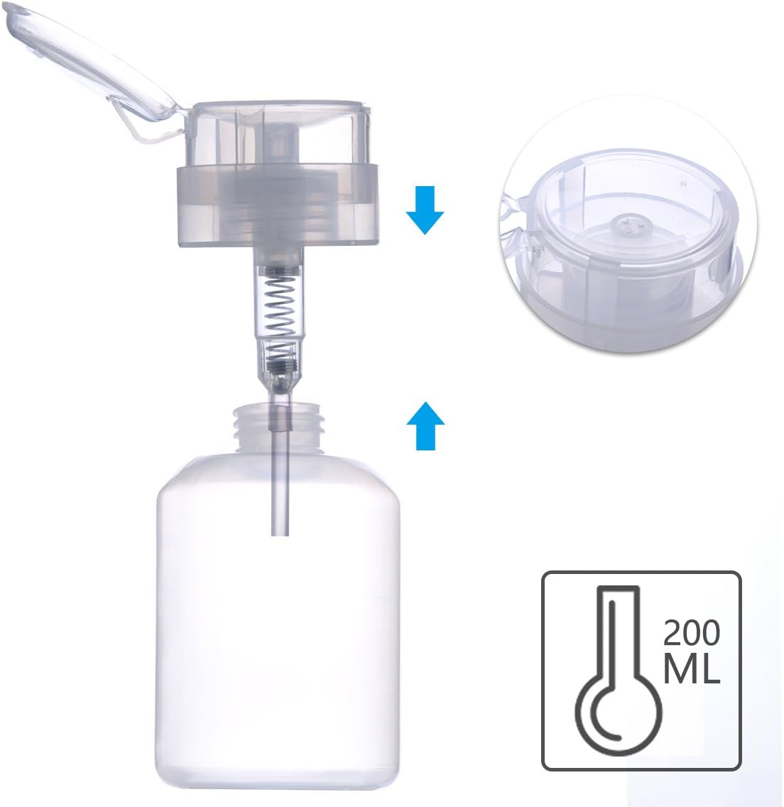 BIUTEE Cleaner Bottle – 200ml Push Down Lockable Pump Dispenser for Nail Polish & Makeup Remover