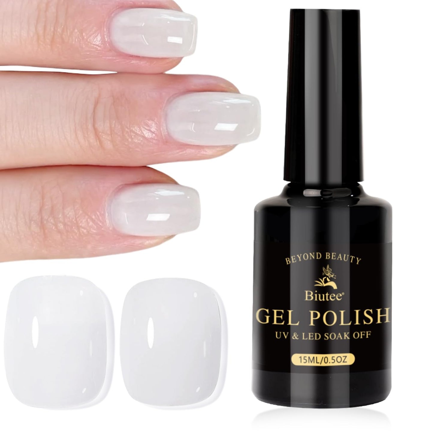 Biutee UV Milky White Jelly Gel Nail Polish – Transparent Soak Off Manicure Varnish 15ml