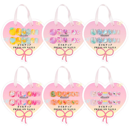 Biutee Kids Press on Nails 72PCS-French Style 3D False Nails for Girls