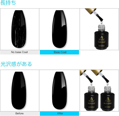 Biutee Base & Top Coat Gel Set (8ml x 2) – UV/LED Compatible for Long-Lasting Manicure