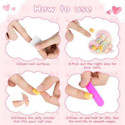 Biutee Kids Press on Nails 72PCS-French Style 3D False Nails for Girls