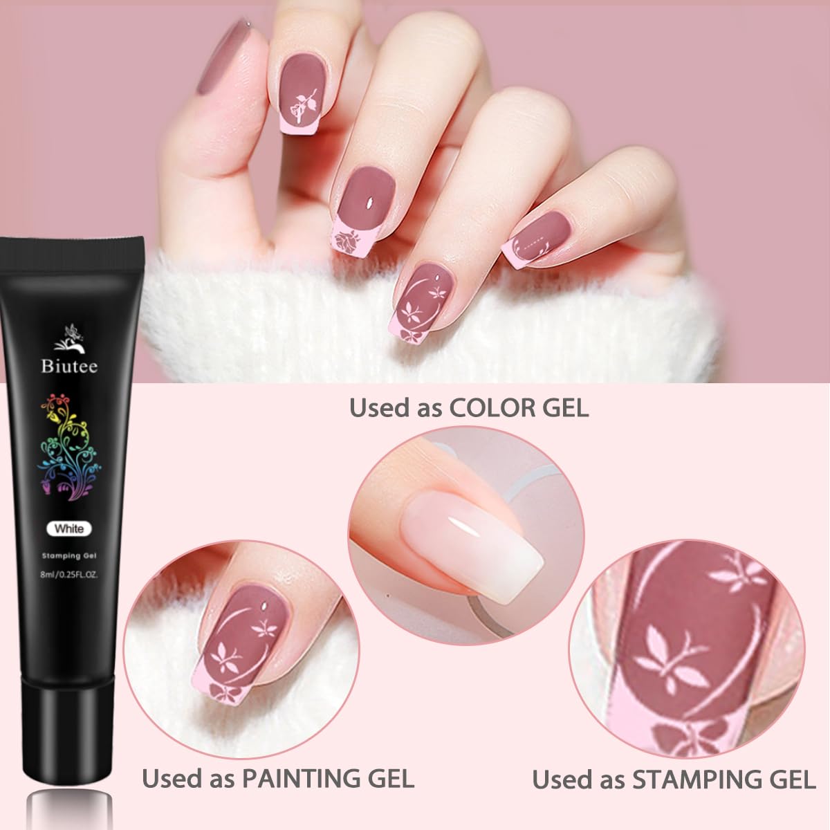 Biutee Nail Stamping Gel Polish Set – 8 Colors UV LED Gel 8ml for Nail Art Plates