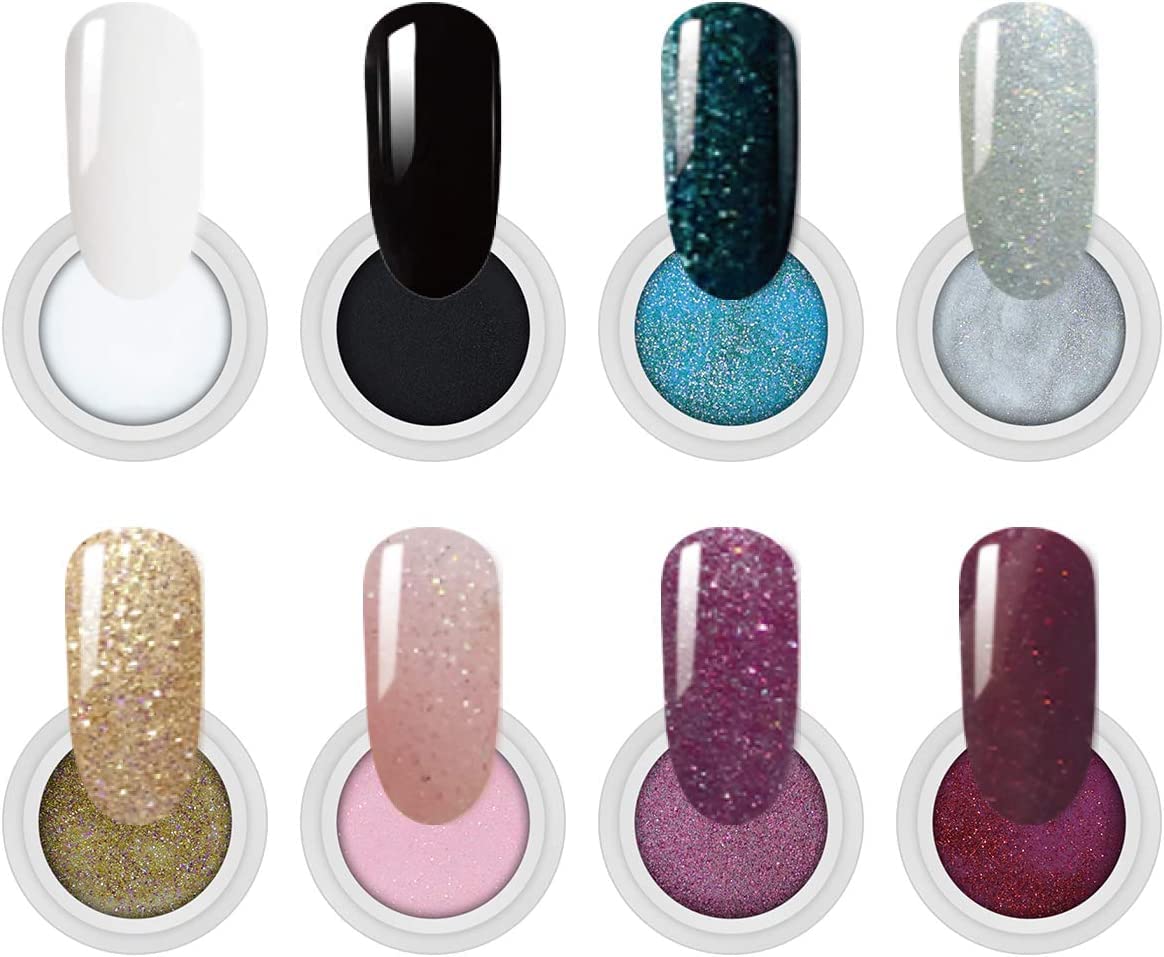 BIUTEE Dipping Nail Powder Kit – 8 Colors, Glitter & Classic Shades, 0.34 oz Each