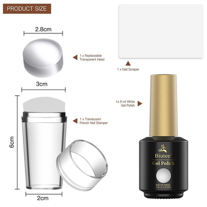 BIUTEE Nail Stamper Kit – 8ml White Gel Polish, Jelly Stamper, Clear Replaceable Head & Scraper