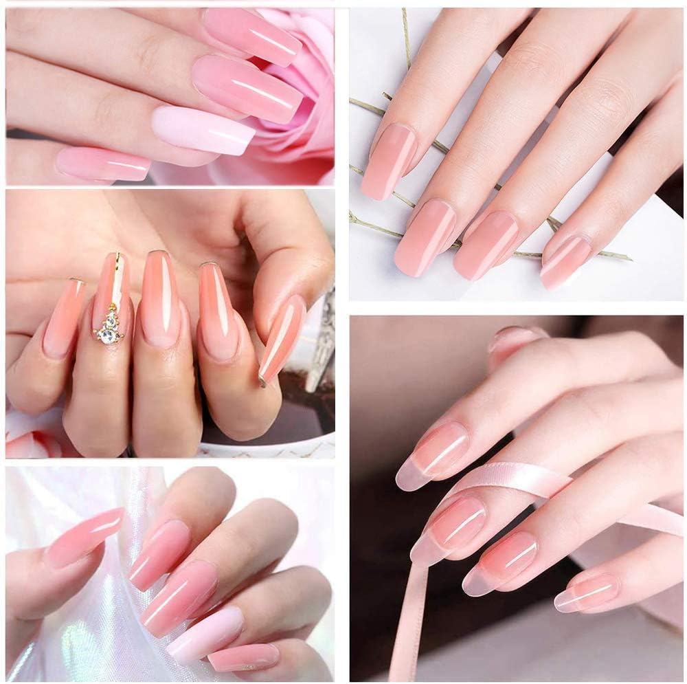 Biutee Polygel Nail Kit 60ml – Long-Lasting Pink Poly Gel with Adhesive & Non-Wipe Top Coat, UV/LED Compatible for Beginners