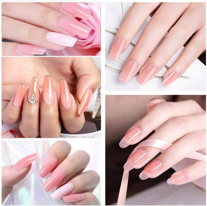 Biutee Polygel Nail Kit 60ml – Long-Lasting Pink Poly Gel with Adhesive & Non-Wipe Top Coat, UV/LED Compatible for Beginners