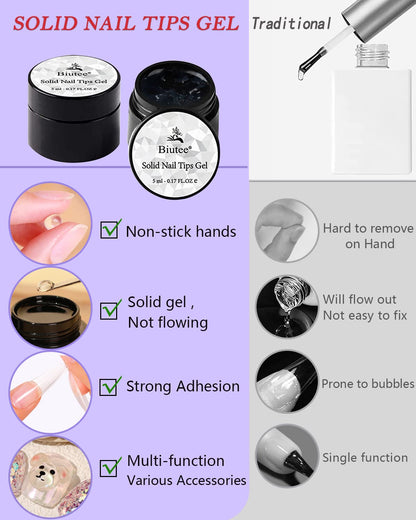 BIUTEE Solid Nail Tips Gel Nail Art Gel Paint Solid Patch Glue (5 g x 2)