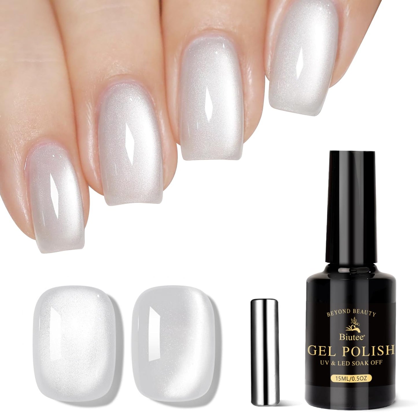 Biutee UV Cat Eye Magnetic Gel Polish – White & Silver 15ml