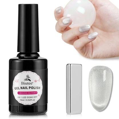 BIUTEE Wine Red/Pink/Silver Cat Eye Gel Polish 15ml – Magnetic Burgundy UV Soak Off Gel with Magnet Stick