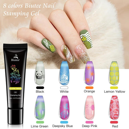 BIUTEE Nail Stamping Kit 21 PCS – 8 Gel Colors, 10 Plates, Starry Sky, Flower & Animal Designs