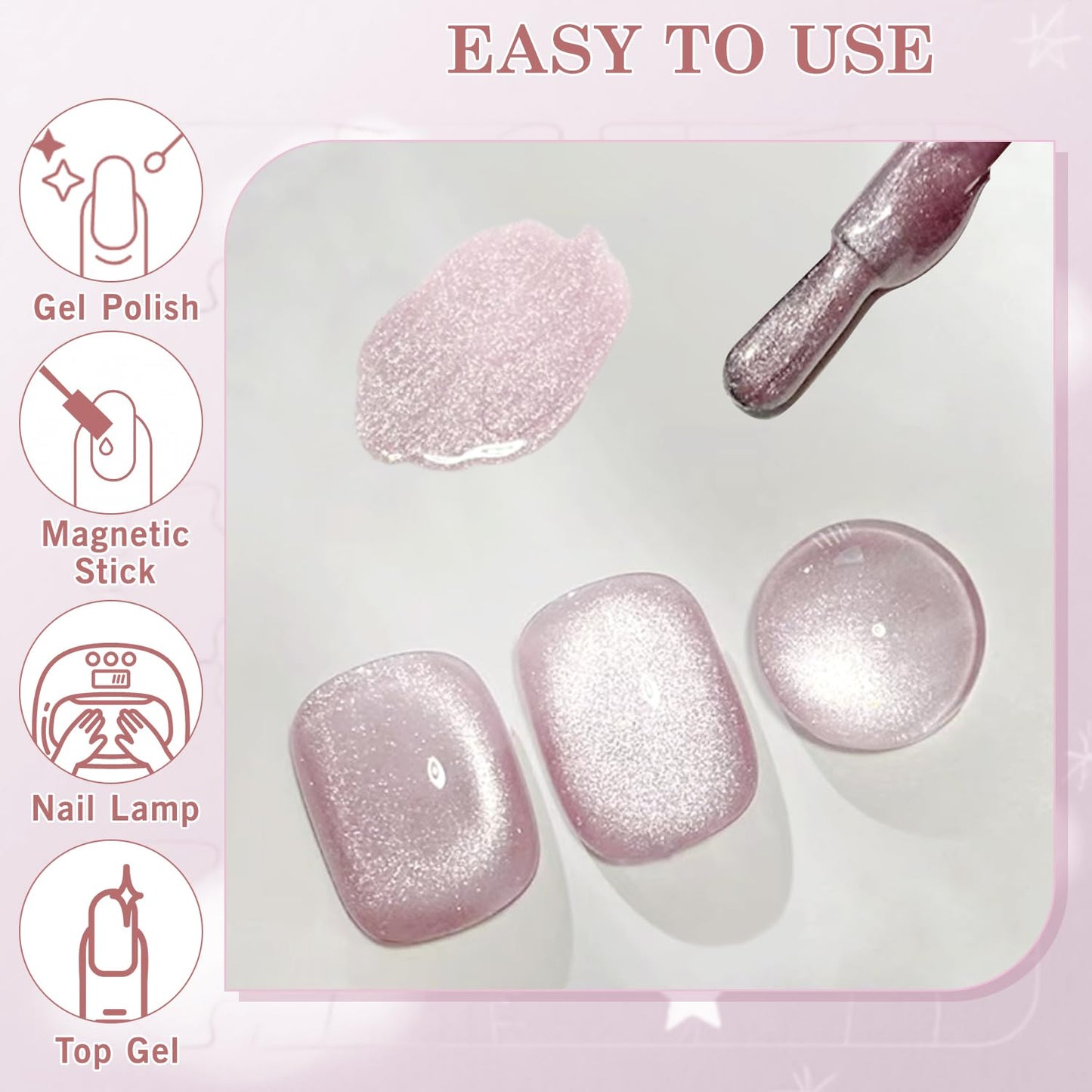 Biutee UV Cat Eye Magnetic Gel Polish – Jelly Pink Mauve 15ml, Soak Off Nail Art Varnish with Magnet