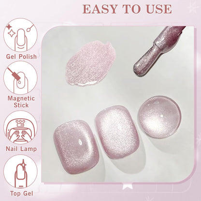 Biutee UV Cat Eye Magnetic Gel Polish – Jelly Pink Mauve 15ml, Soak Off Nail Art Varnish with Magnet