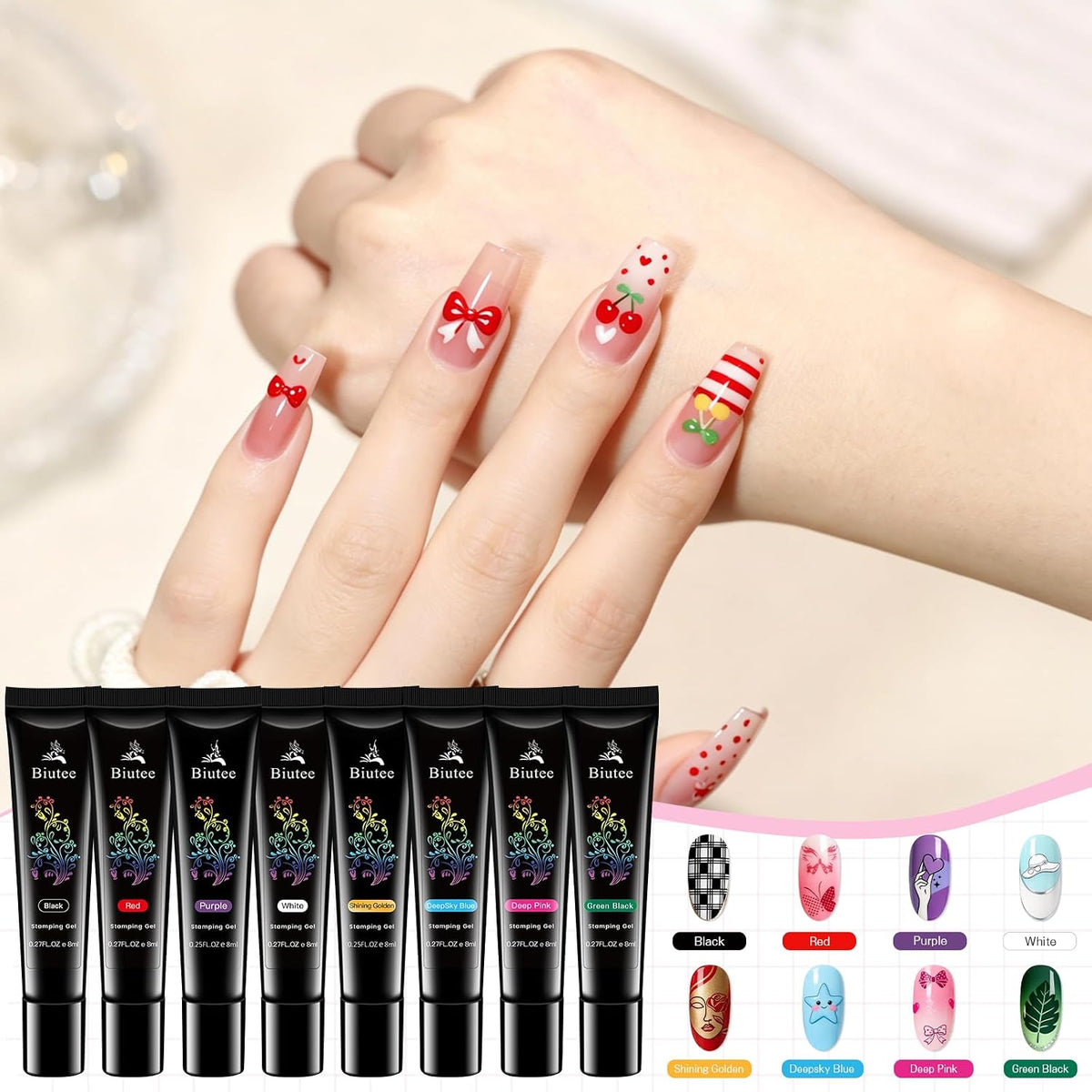 Biutee Nail Stamp Plates 16PCS Nail Stamping Kit 8 Nail Stamping Gel Polish