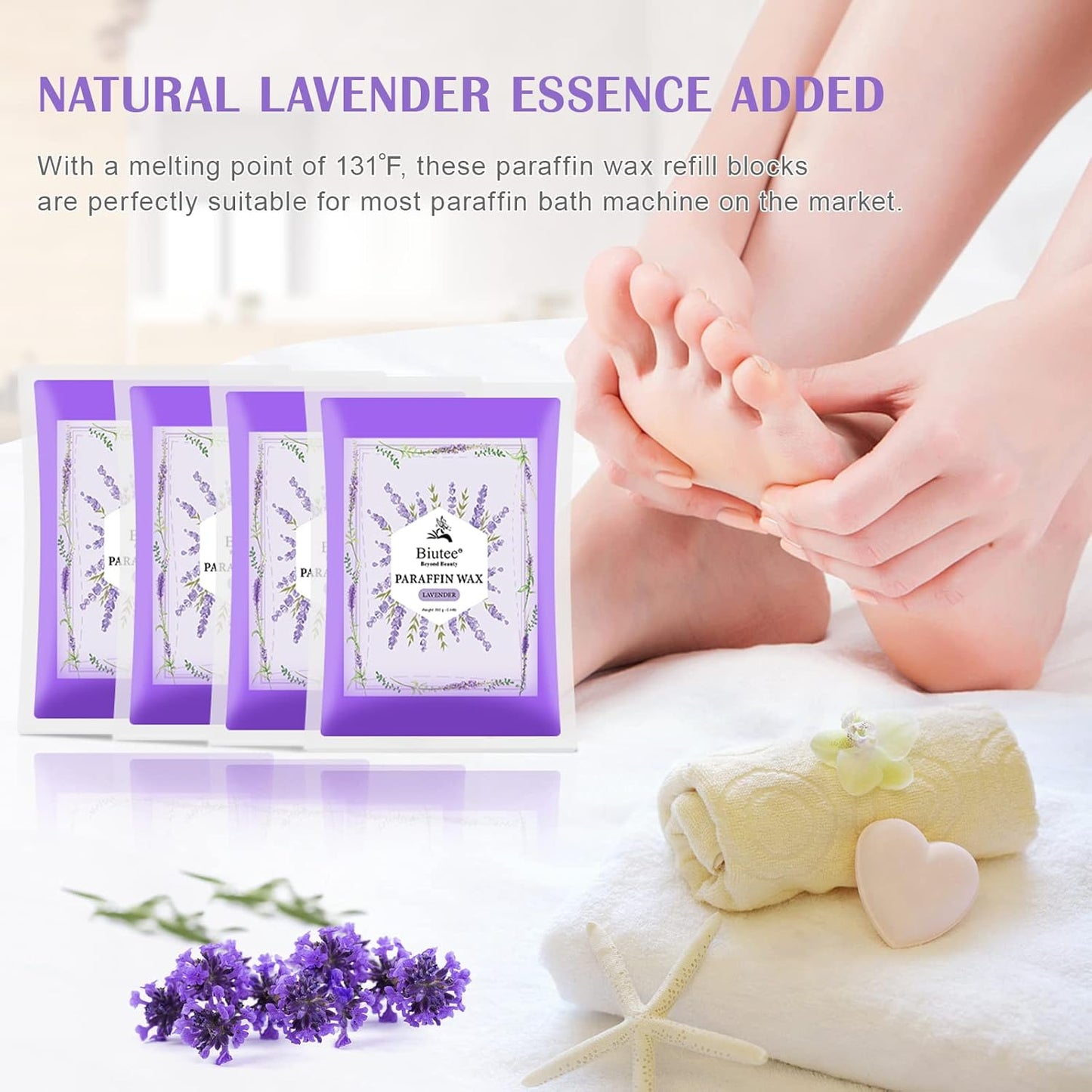 Biutee Paraffin Wax Machine – 3500ml Touchscreen Warmer with 4 Lavender Wax Packs