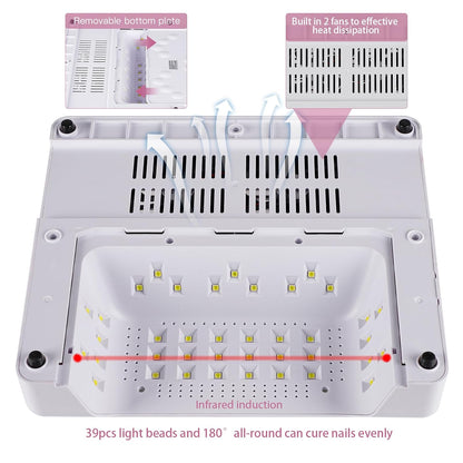 Biutee 5-in-1 Nail Dust Collector & Electric Nail Drill 80W with 48W/96W UV LED Lamp – Professional Nail Art Tool