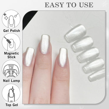 Biutee UV Cat Eye Magnetic Gel Polish – White & Silver 15ml