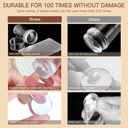 BIUTEE Nail Stamper Kit – 8ml White Gel Polish, Jelly Stamper, Clear Replaceable Head & Scraper