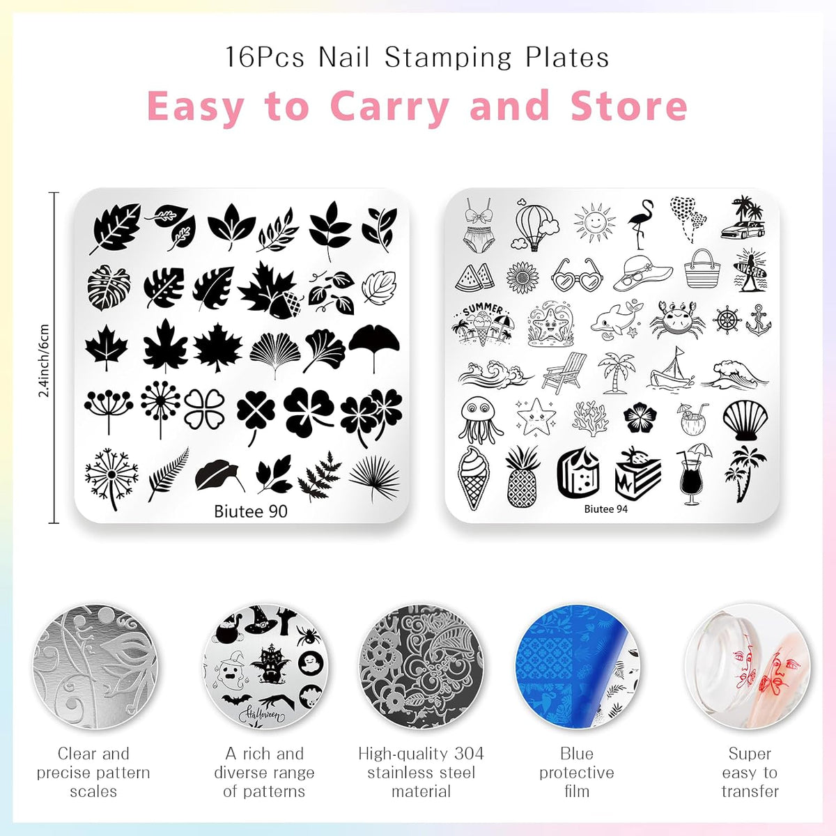 Biutee Nail Stamp Plates 16PCS Nail Stamping Kit 8 Nail Stamping Gel Polish