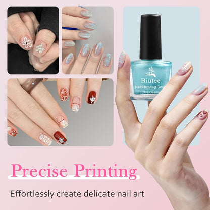 Biutee Nail Stamping Polish 12 Colors 6ML for Stamping Plates Air Dry With Gift Box