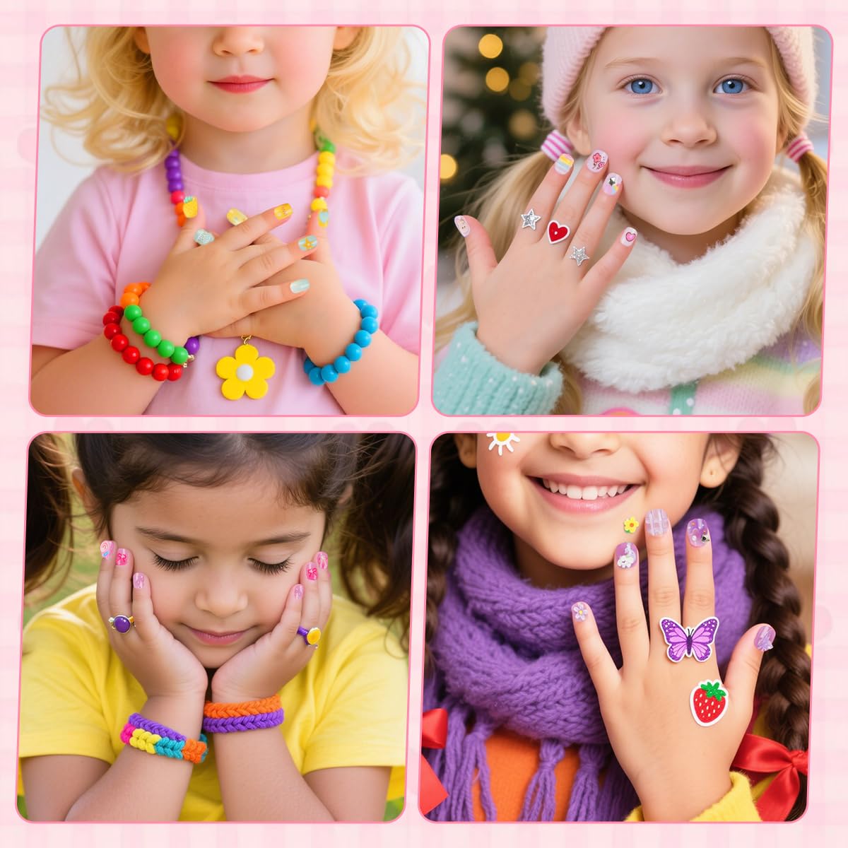 Biutee Kids Press on Nails 72PCS-French Style 3D False Nails for Girls