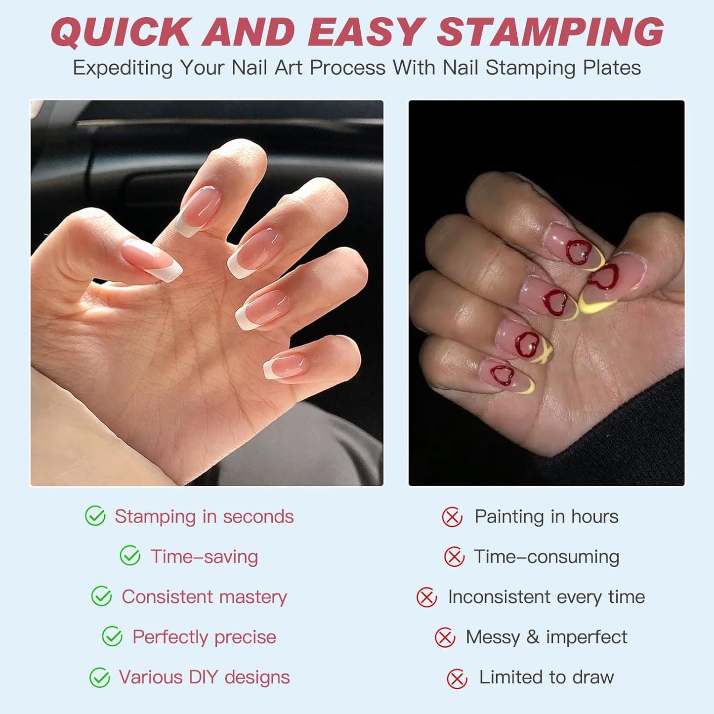 Biutee 2PCS Nail Stamping Plates Set – 110 Patterns French Line, Lace & Flower Nail Art Templates with Scraper & Stamper