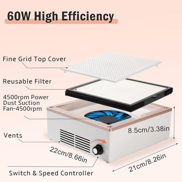 BIUTEE Nail Dust Collector 60W–Adjustable Vacuum Cleaner for Acrylic & Gel Nails