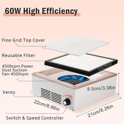 BIUTEE Nail Dust Collector 60W–Adjustable Vacuum Cleaner for Acrylic & Gel Nails