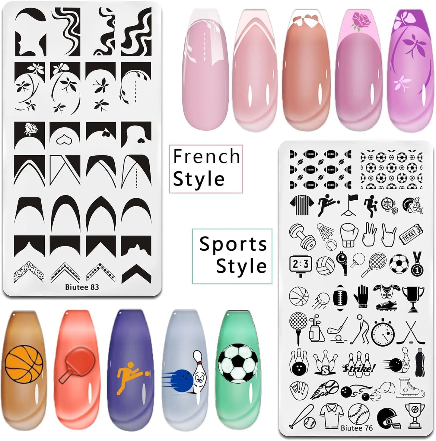 Biutee Fresh Nail Stamping Kit – 10 Plates, Stamper & 8 Colors Gel