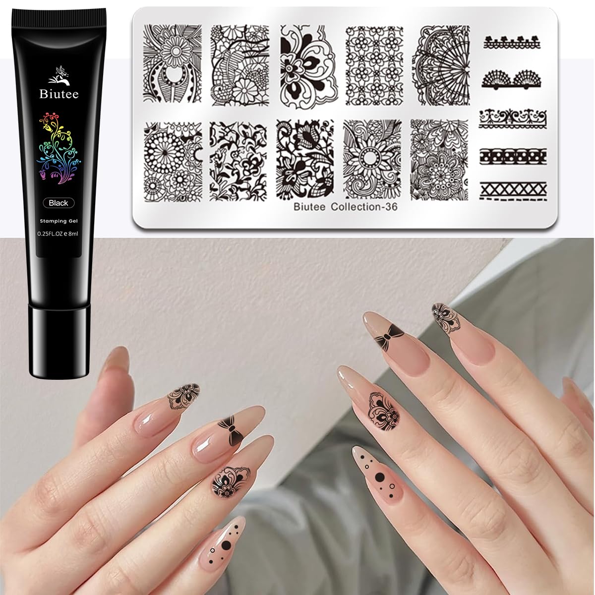Biutee Nail Stamping Gel Polish Set – 8 Colors UV LED Gel 8ml for Nail Art Plates