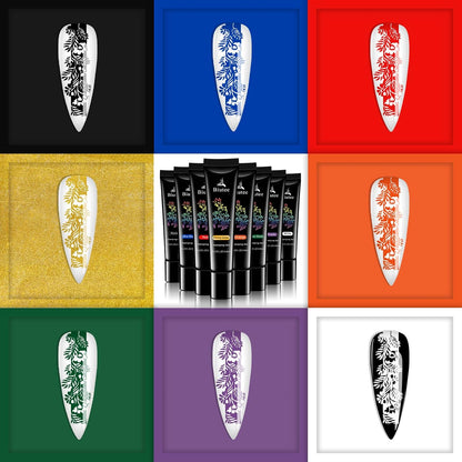 BIUTEE 8 Colors Nail Stamping Polish Gel Kit – Stamper, Templates, Peel Off Tape, Top Coat & Scraper for DIY Nail Art Design