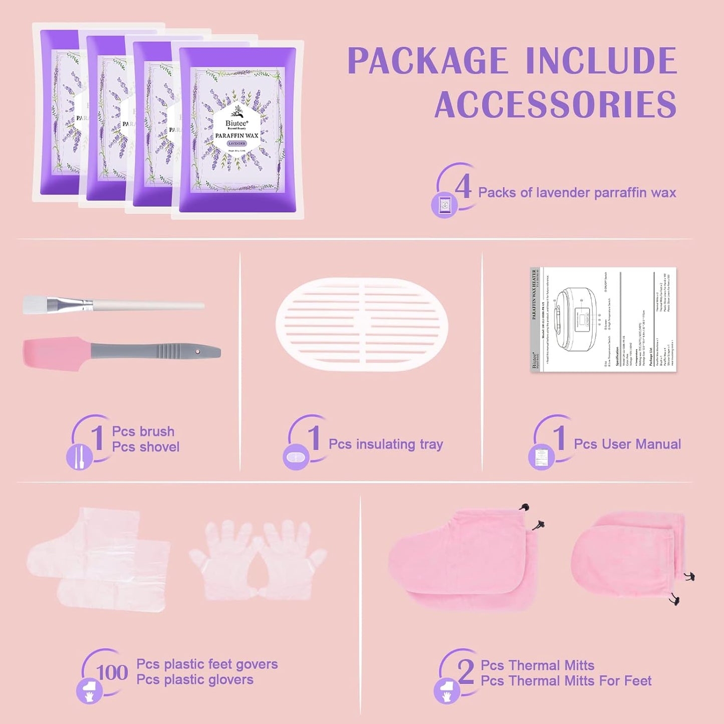 Biutee Paraffin Wax Machine – 3500ml Touchscreen Warmer with 4 Lavender Wax Packs