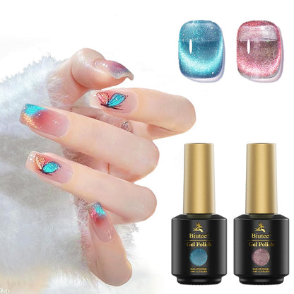 Biutee Cat Eyes Magnetic Gel – Holographic Soak Off Nail Polish UV/LED with Magnetic Stick for Salon