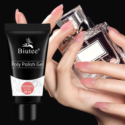 Biutee Polygel Nail Kit 60ml – Long-Lasting Pink Poly Gel with Adhesive & Non-Wipe Top Coat, UV/LED Compatible for Beginners