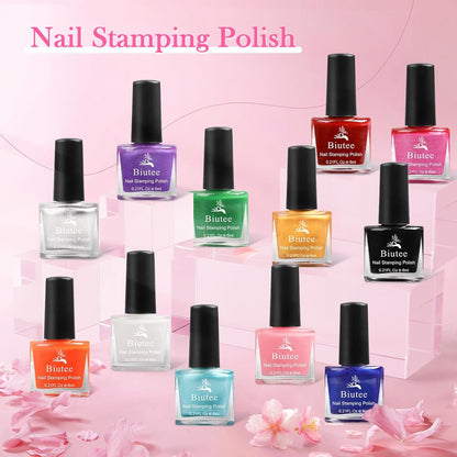 Biutee Nail Stamping Polish 12 Colors 6ML for Stamping Plates Air Dry With Gift Box