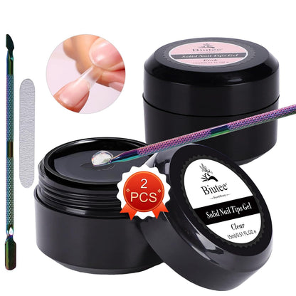 Biutee Solid Nail Tips Gel – Professional Nail Art Glue for Extensions & Artificial Fingernails, 15ml x 2